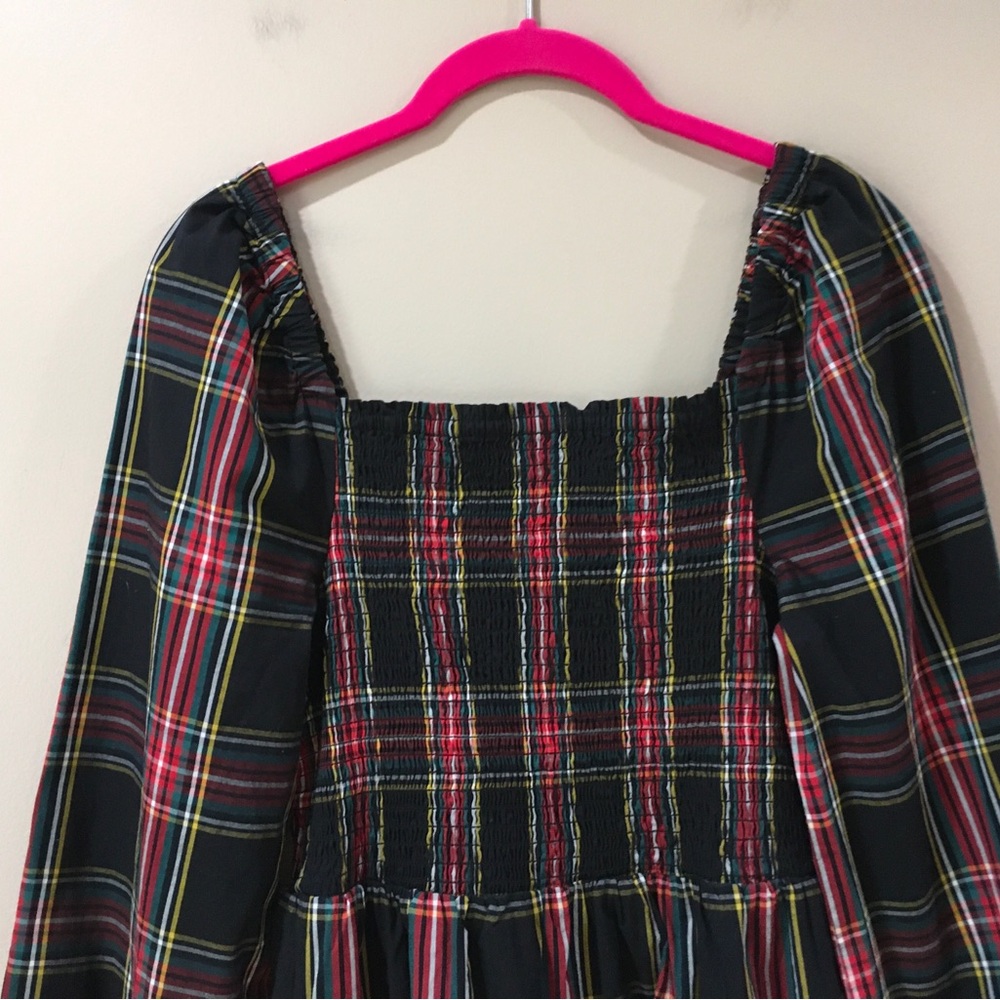 J.Crew Midi Dress Women S Tartan Plaid Smocked Square Neck Long Sleeve BM070 New - Picture 8 of 10